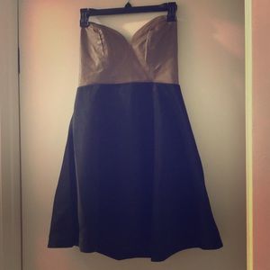 Mocha and black strapless dress with zipper back